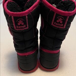 Kamik boots in pink and black. Size 10
